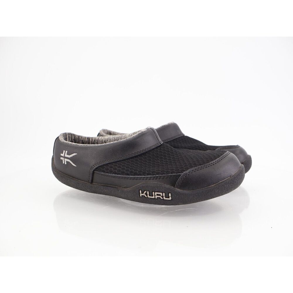 Kuru Draft Black Gray Leather Mesh Comfort Slip on Slippers Women Size 6.5 M